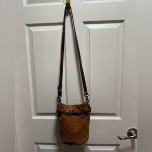 Free People Brown Suede Crossbody Bag with Dark Brown Strap